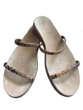 Madewell Snake-Print Double-Strap Slide Sandals in Tan and Black
